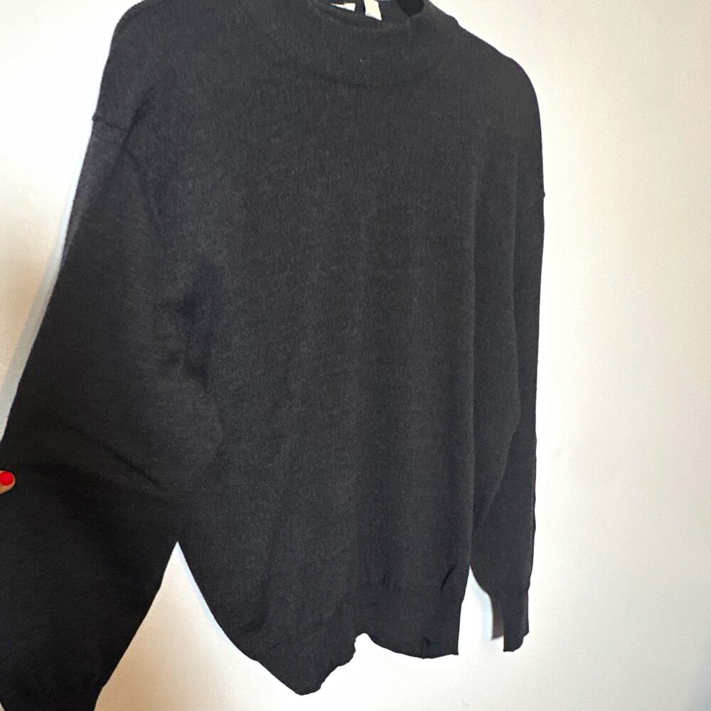 Barneys New York Men's L charcoal grey Merino Wool Mock Neck Pullover Sweater